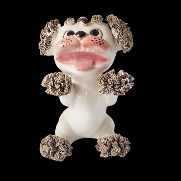 Seated Spaghetti Puppy Dog Porcelain Figurine MCM 1950's Adorable Playful - Picture 9 of 10
